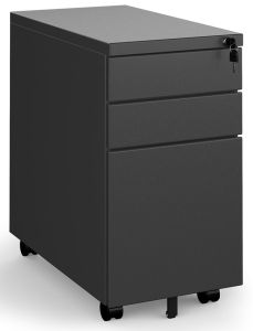 Add Slim-line Black Steel 3 Drawer Wide Mobile Under Desk Pedestal 