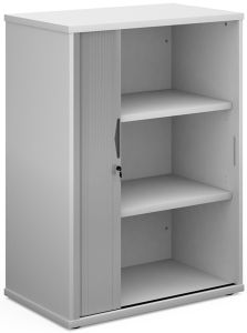 Add Furniture White MFC Universal Silver Tambour Door Storage Cabinet 1090mm High Inc 2 Shelves