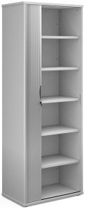 Add Furniture White MFC Universal Silver Tambour Door Storage Cabinet 2140mm High Inc 5 Shelves