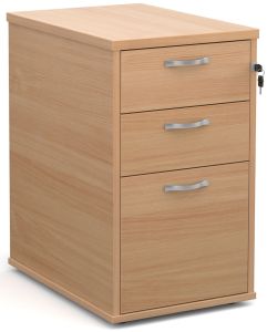 Add Beech MFC Wooden 3 Drawer Desk High Pedestal 600mm Deep with Silver Handles