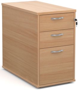 Add Beech MFC Wooden 3 Drawer Desk High Pedestal 800mm Deep with Silver Handles