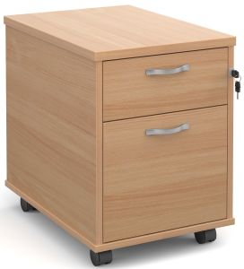 Add Beech MFC Wooden 2 Drawer Mobile Under Desk Pedestal with Silver Handles