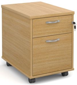 Add Oak MFC Wooden 2 Drawer Mobile Under Desk Pedestal with Silver Handles