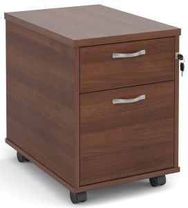 Add Walnut MFC Wooden 2 Drawer Mobile Under Desk Pedestal with Silver Handles