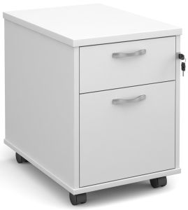 Add White MFC Wooden 2 Drawer Mobile Under Desk Pedestal with Silver Handles