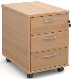 Add Beech MFC Wooden 3 Drawer Mobile Under Desk Pedestal with Silver Handles