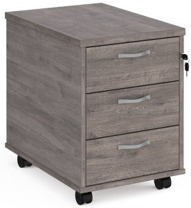 Add Grey Oak MFC Wooden 3 Drawer Mobile Under Desk Pedestal with Silver Handles