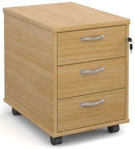 Add Oak MFC Wooden 3 Drawer Mobile Under Desk Pedestal with Silver Handles