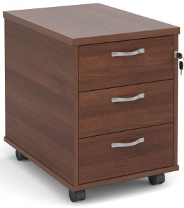 Add Walnut MFC Wooden 3 Drawer Mobile Under Desk Pedestal with Silver Handles