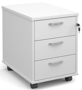 Add White MFC Wooden 3 Drawer Mobile Under Desk Pedestal with Silver Handles