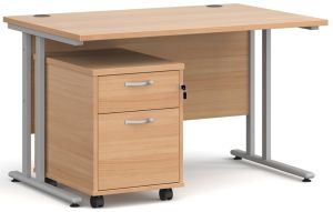 Add Furniture Beech MFC Rectangular Double Strut Cantilever Desk 1200mm Wide 800mm Deep Inc 2D mobile pedestal