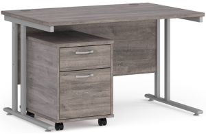 Add Furniture Grey Oak MFC Rectangular Double Strut Cantilever Desk 1200mm Wide 800mm Deep Inc 2D mobile pedestal