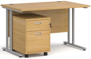 Add Furniture Oak MFC Rectangular Double Strut Cantilever Desk 1200mm Wide 800mm Deep Inc 2D mobile pedestal