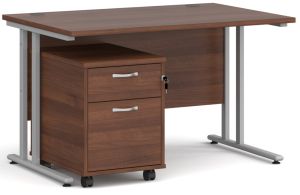 Add Furniture Walnut MFC Rectangular Double Strut Cantilever Desk 1200mm Wide 800mm Deep Inc 2D mobile pedestal