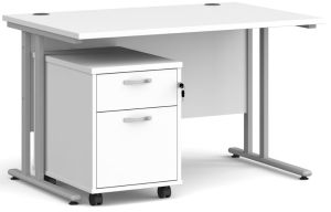 Add Furniture White MFC Rectangular Double Strut Cantilever Desk 1200mm Wide 800mm Deep Inc 2D mobile pedestal