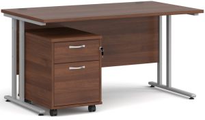 Add Furniture Walnut MFC Rectangular Double Strut Cantilever Desk 1400mm Wide 800mm Deep Inc 2D mobile pedestal