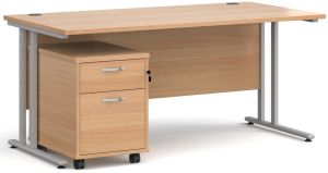 Add Furniture Beech MFC Rectangular Double Strut Cantilever Desk 1600mm Wide 800mm Deep Inc 2D mobile pedestal