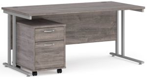 Add Furniture Grey Oak MFC Rectangular Double Strut Cantilever Desk 1600mm Wide 800mm Deep Inc 2D mobile pedestal