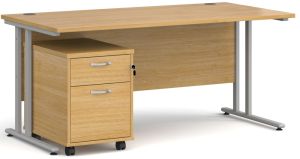 Add Furniture Oak MFC Rectangular Double Strut Cantilever Desk 1600mm Wide 800mm Deep Inc 2D mobile pedestal