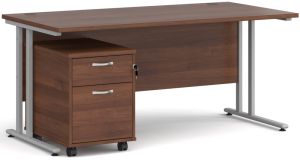 Add Furniture Walnut MFC Rectangular Double Strut Cantilever Desk 1600mm Wide 800mm Deep Inc 2D mobile pedestal