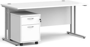 Add Furniture White MFC Rectangular Double Strut Cantilever Desk 1600mm Wide 800mm Deep Inc 2D mobile pedestal