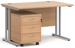 Add Furniture Beech MFC Rectangular Double Strut Cantilever Desk 1200mm Wide 800mm Deep Inc 3D mobile pedestal