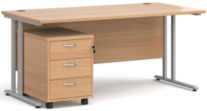 Add Furniture Beech MFC Rectangular Double Strut Cantilever Desk 1600mm Wide 800mm Deep Inc 3D mobile pedestal