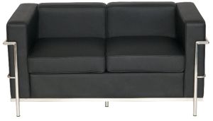 Add Korby Double Seat (Two Seater) Sofa In Black Faux Leather/Chrome