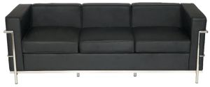 Add Korby Triple Seat (Three Seater) Sofa In Black Faux Leather/Chrome