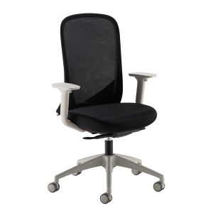 Add Sway black mesh back adjustable operator chair with black fabric seat, grey frame and base