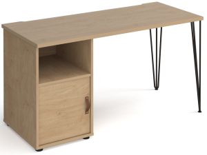 Add Home Office Desk 1400mm x 600mm with hairpin leg and support pedestal with cupboard door 