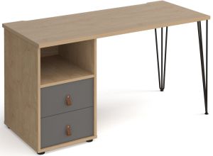 Add Home Office Desk 1400mm x 600mm with Black hairpin leg and support pedestal with drawers