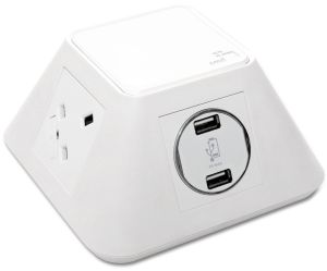 Add Inca White Facia Through Desk/Table Power, USB Charging & Data Module