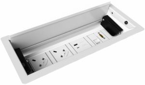 Add Reveal White Power, USB Charging, Data and Media Through Desk/Table Module